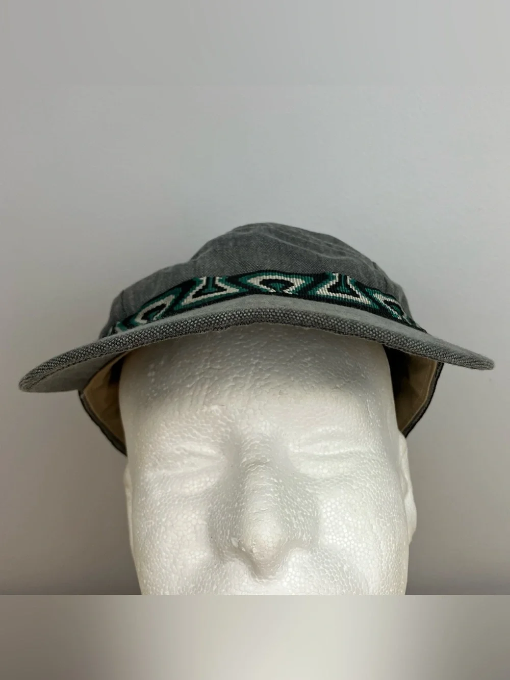 Vintage L.L. Bean 5 Panel Adventure Strapback Hat Script Logo Gray Aztec NOS.